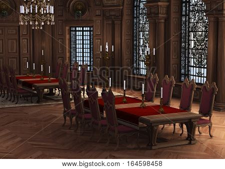 3D rendering of a castle interior in baroque style