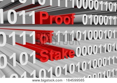 Proof-of-stake in the form of binary code, 3D illustration