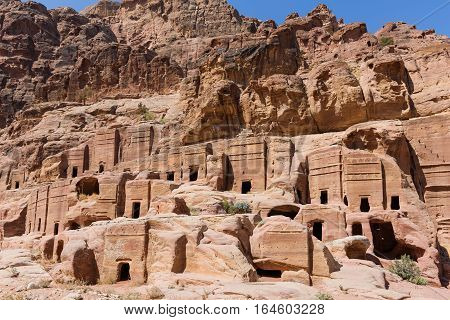 Groups of nabatean tombs and caves with decorative facedes