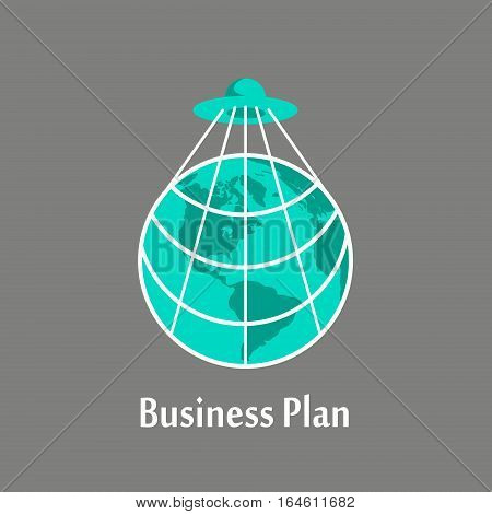 UFO captured the planet via the network. The concept of a business plan. Flat vector illustration made on a dark background