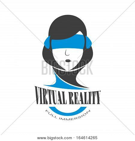 Head of a woman in headphones and blue glasses vr. Vector illustration