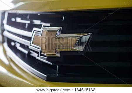 BANGKOK, THAILAND - AUGUST 30, 2016 : Closeup of Chevloret badge on front grill of Chevloret ZL1 2015 model