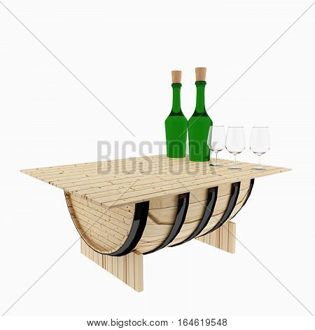 table oak barrel for bar on isolated white on 3D rendering