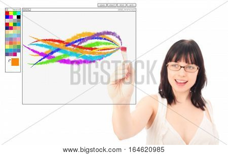 designer is painting with a digital brush in a photoshop-like program.
