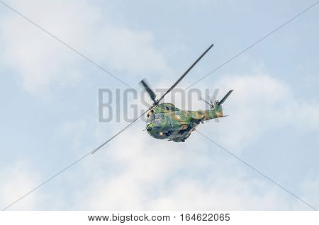 Bucharest, Romania - July 30, 2016. Iar Puma Elicopter Flying In The Sky, Stunt Aerobatic