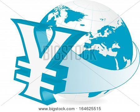 Rastered illustration of earth with currency yen symbol