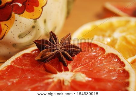 Macro still-life with star anise Seed and fruits