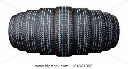 Winter tires with a shining protector isolated on the white background, 3D illustration
