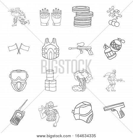 Paintball set icons in outline design. Big collection of paintball vector symbol stock illustration
