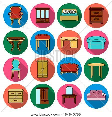 Furniture and home interior set icons in flat design. Big collection of furniture and home interior vector symbol stock illustration