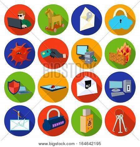 Hackers and hacking set icons in flat design. Big collection of hackers and hacking vector symbol stock illustration
