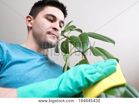 Adult Man Cleaning Pipal In Kitchen