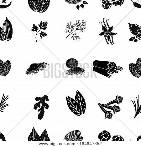 Herb and spices pattern icons in black style. Big collection of herb and spices vector symbol stock