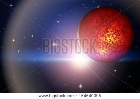 The Planet Mars and bright star in space. Abstract scientific background. Editable Vector Illustration.