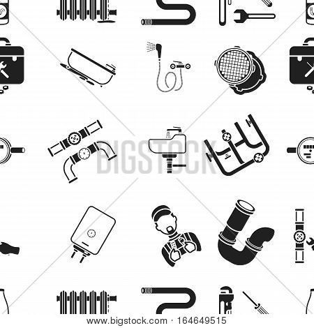 Plumbing pattern icons in black style. Big collection of plumbing vector symbol stock