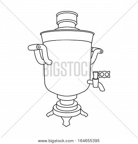 Samovar icon in outline design isolated on white background. Russian country symbol stock vector illustration.