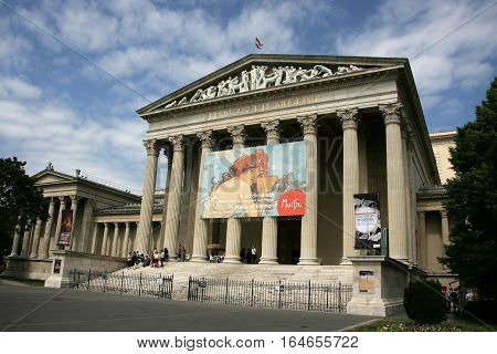 BUDAPEST HUNGARY - 08 May 2009: Museum of Fine Arts in Heroes' square showing the exhibition 