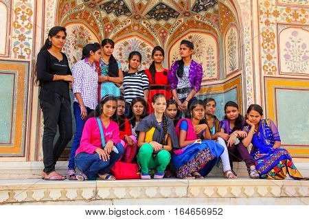 Amber, India - November 13: Unidentified Women Sit At Ganesh Pol In Amber Fort On November 13, 2014