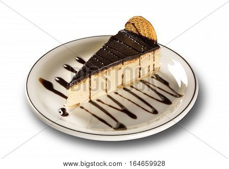 Souffle with chocolate on white background. Dutch pie.