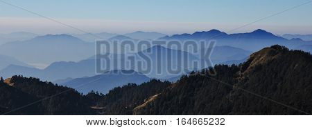 Hill ranges near Pokhara. View from Mohare Danda Annapurna Conservation Area.