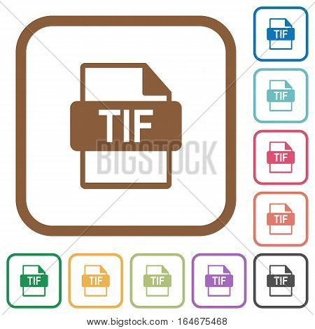 TIF file format simple icons in color rounded square frames on white background