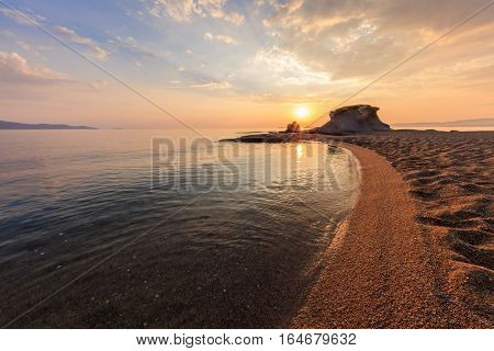 beautiful kakoudia beach at sunset. Ierissos Grecce