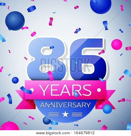 Eighty six years anniversary celebration on grey background. Anniversary ribbon