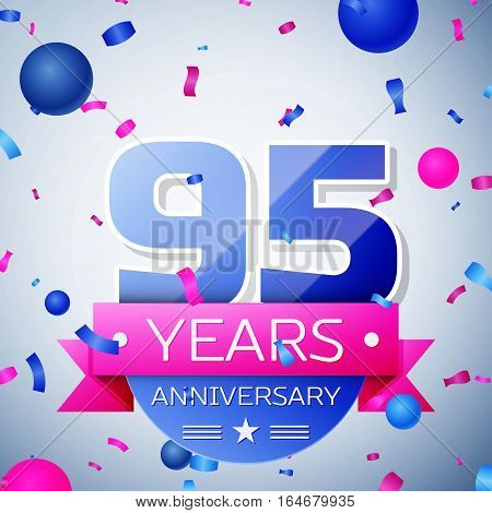 Ninety five years anniversary celebration on grey background. Anniversary ribbon