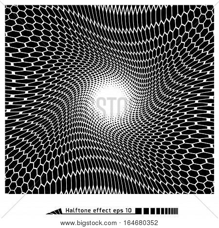 Vector. Halftone Pattern Effect. No Gradient. Spiral. Hexagon, Honeycomb