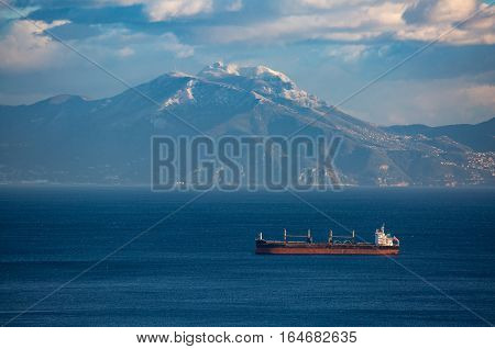 Winter panorama of Naples bay with Faito mount on the background