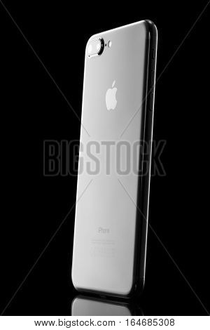 Varna, Bulgaria - December, 04, 2016: Studio Shot Of A Black Iphone 7 Plus, With Dual 12 Mp Camera,