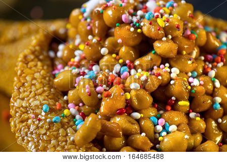 Close up of typical neapolitan christmas sweet called struffoli
