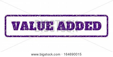 Indigo Blue rubber seal stamp with Value Added text. Vector caption inside rounded rectangular frame. Grunge design and unclean texture for watermark labels. Horisontal sticker on a white background.