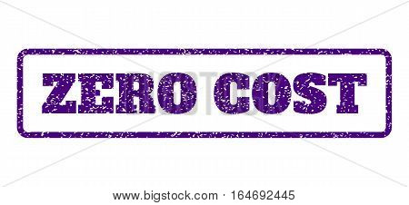 Indigo Blue rubber seal stamp with Zero Cost text. Vector caption inside rounded rectangular frame. Grunge design and scratched texture for watermark labels. Horisontal emblem on a white background.
