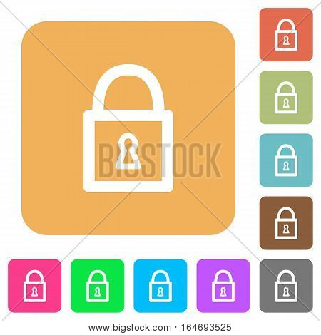 Locked padlock flat icons on rounded square vivid color backgrounds.