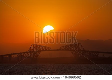 Diamond Fuji View of the setting sun meeting the summit of Mt. Fuji