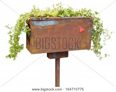 wooden post box isolated on white background