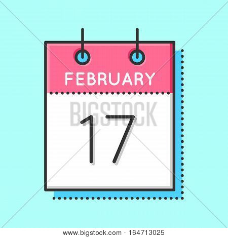 Vector Calendar Icon. Flat and thin line vector illustration. Calendar sheet on light blue background. February 17 th. Chinese new year
