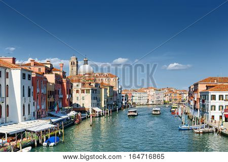 View Of The Grand Canal And Colorful Medieval Houses, Venice