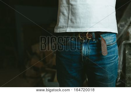 fashionable modern masculine look classic jeans and a white T-shirt