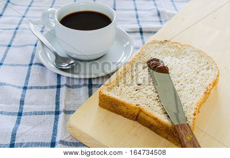 black coffee with whole wheat bread for breakfast