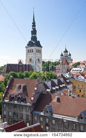Niguliste (St.Nicholas) in lower town and Alexander Nevsky on upper city cathedrals in Tallinn Estonia
