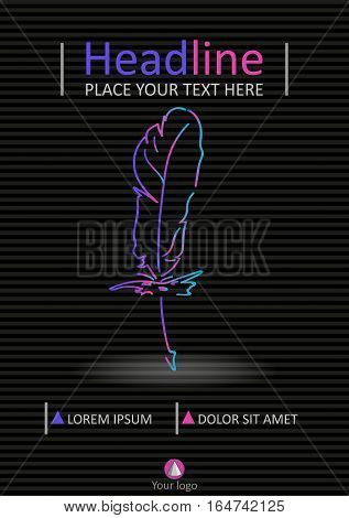 Cover design with black background and color feather ballet vector. Art Flyer brochure journal booklet annual report company profile sales magazine. Creative report template design. A4.