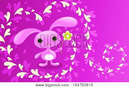 Pretty bunny. Cute baby animal. Valentine card.