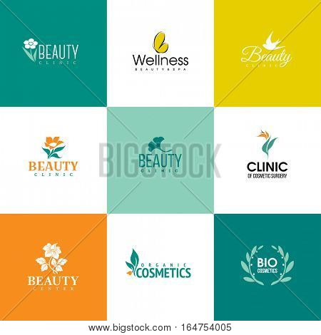 Set of beauty and nature logo templates. Icons of flowers and leaves