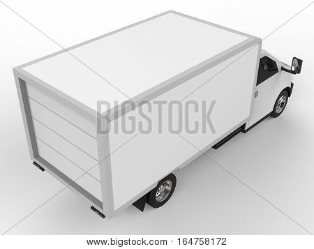 Small white truck. Car delivery service. Delivery of goods and products to retail outlets. 3d rendering