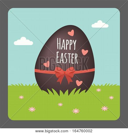 Happy Easter with chocolate egg on spring background