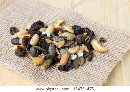 mixed nuts on wooden table.delicious nut for eating