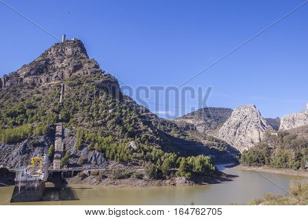 Hydro-electric power plant and dam Chorro Gorge Malaga Andalucia Spain