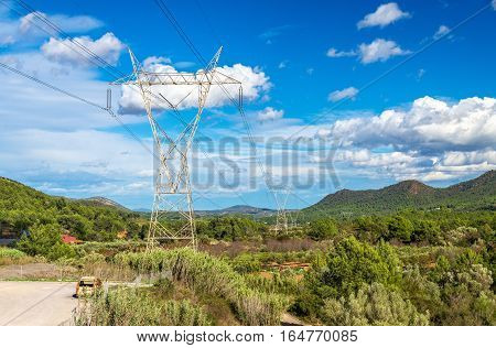Electric power line and a landscape of the Valencian Community in Spain